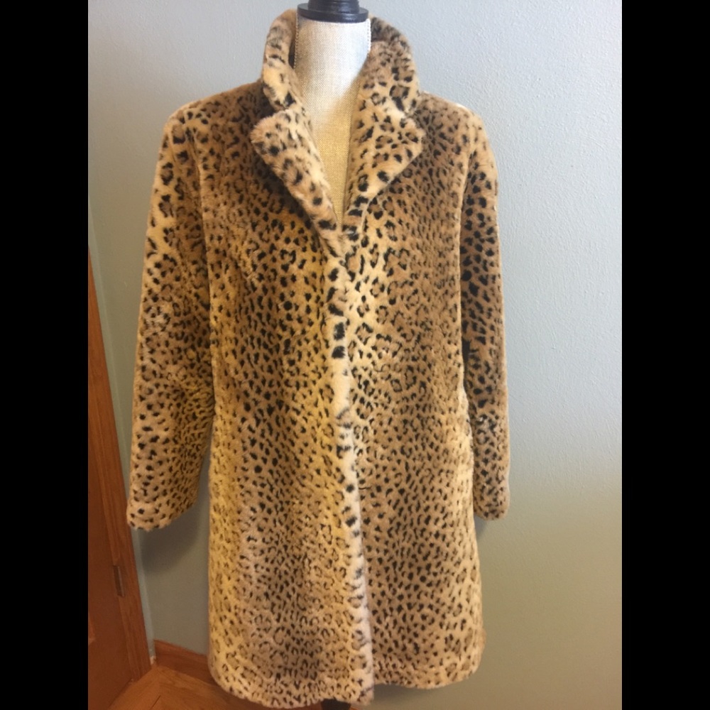 Leopard print fur winter car length coat